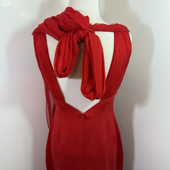 Vintage Dress Size 8 100% Silk Red Embellished Prom Dress Maxi Evening Gown - Picture 9 of 16